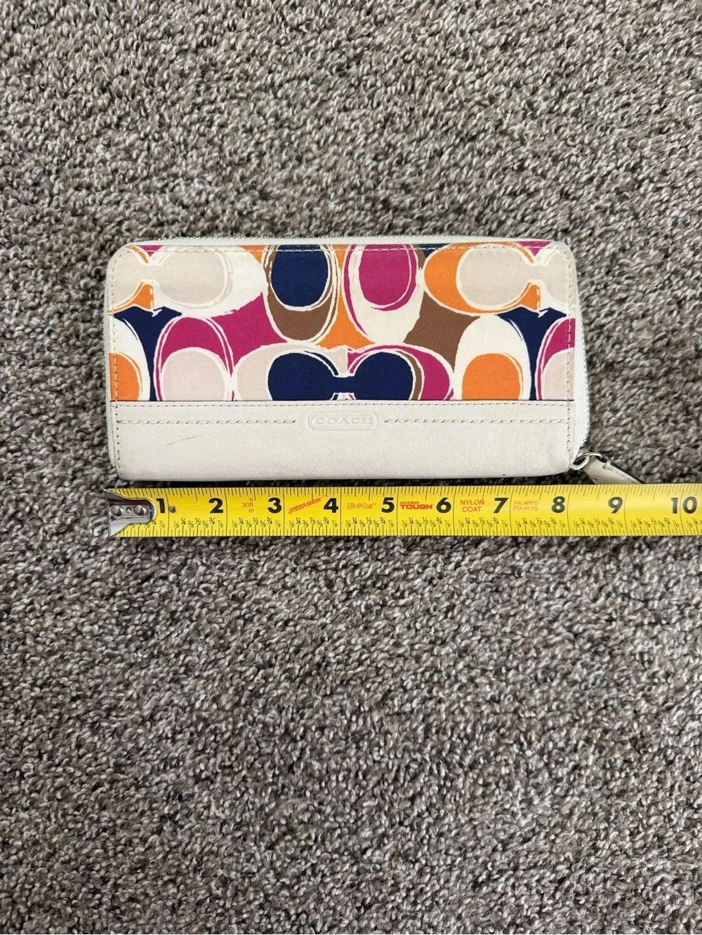 Coach Multicolor Signature Zip Wallet with Cream Trim